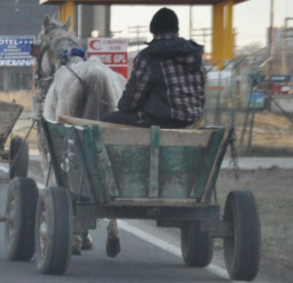 Căruţă lovită de maşină, la Moşneni